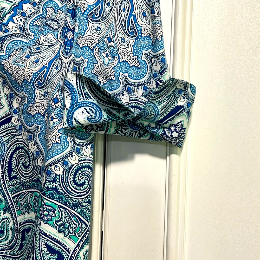 Chico's Blue and Green Button Down Shirt with Notched Collar - Picture 4 of 4